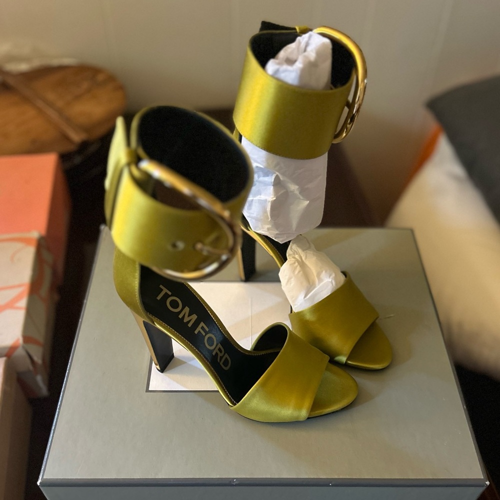 TOM FORD buckle satin ankle strap sandals